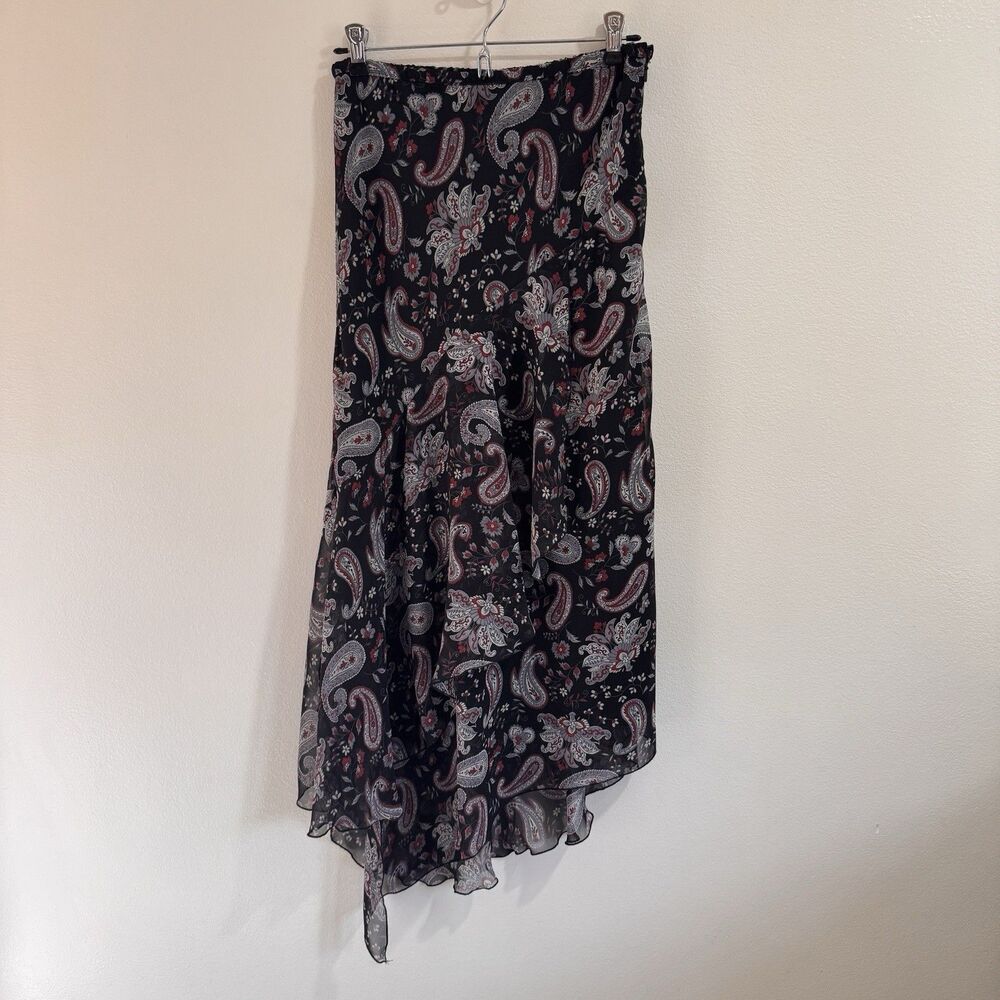 Vintage 90s Y2K Kathie Lee Skirt 6 Black Red Paisley Chiffon Asymmetrical Fairy